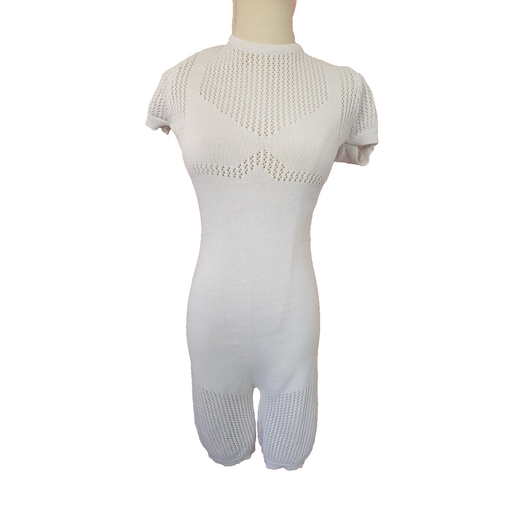 NWT Hera Collection White Bodycon Sweater Shorts Romper‎ Bodysuit Jumpsuit LG L